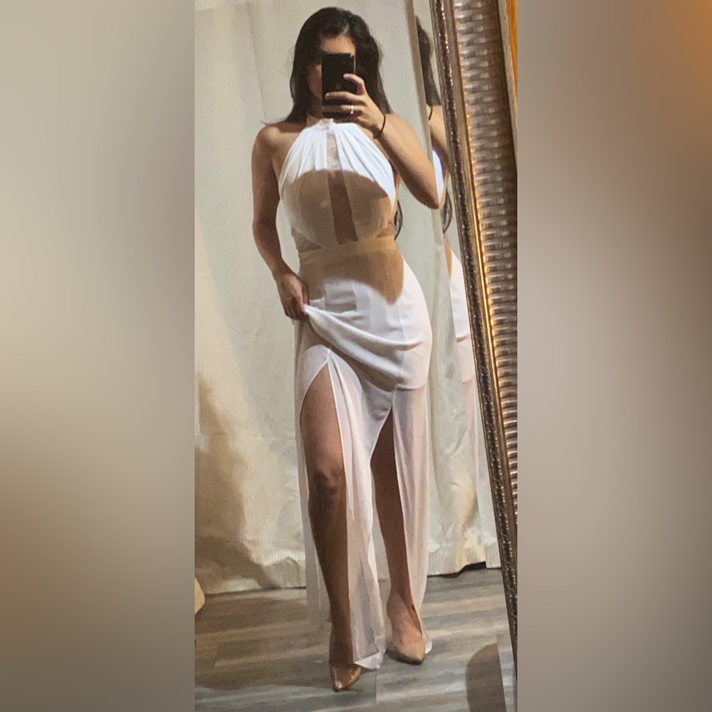 BCBG sexy ivory slit dress